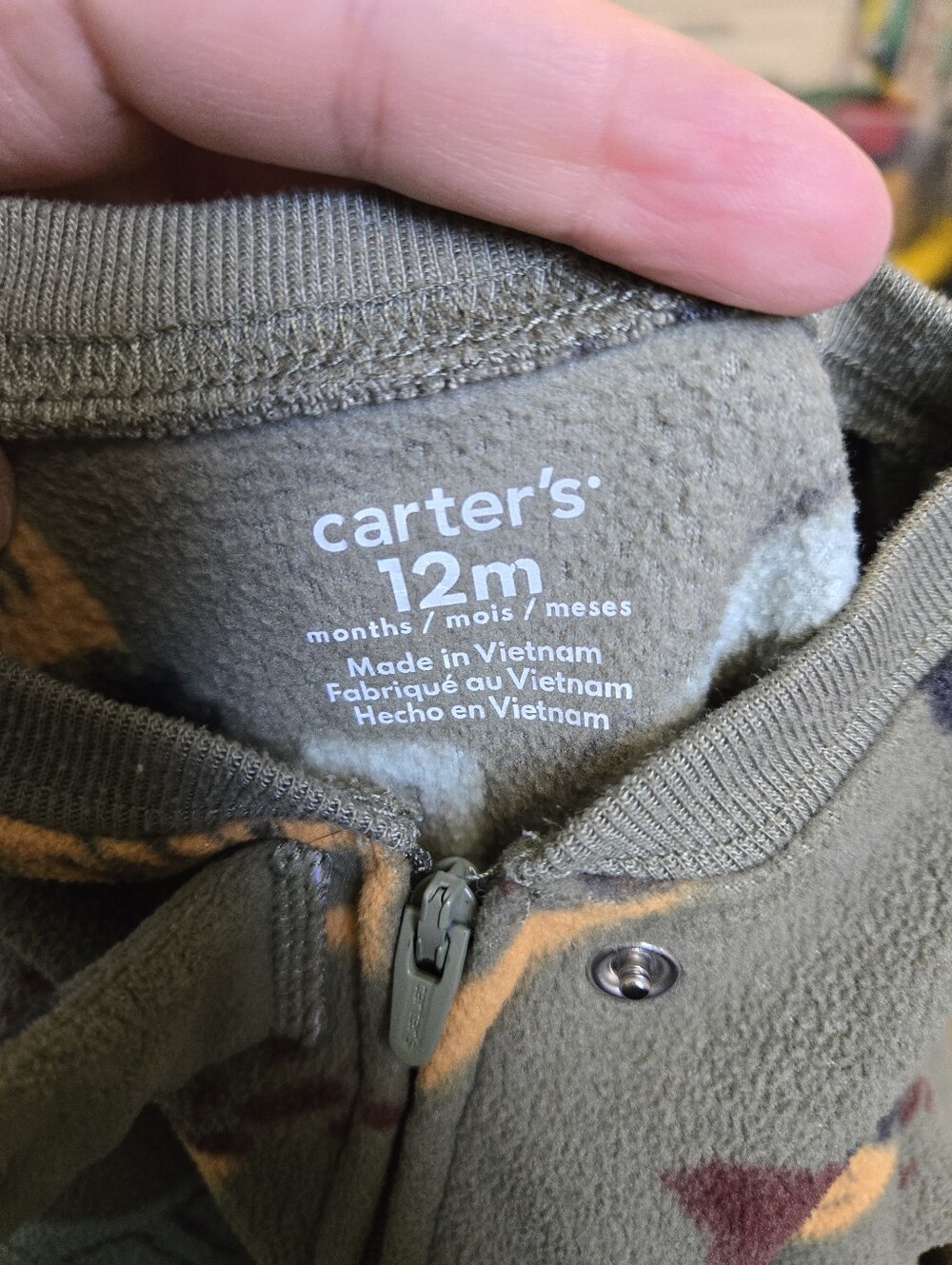 Carter's Olive Green Footed One-Piece with Construction Vehicles - Picture 3 of 3
